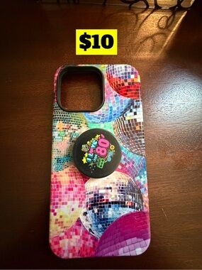 14 pro max Multicolor Disco Ball Pattern iPhone Case with 80s Pop Grip